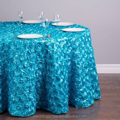 3d Rosette Satin Table Cover Round Table Cloth Wedding Hotel Hall Decoration